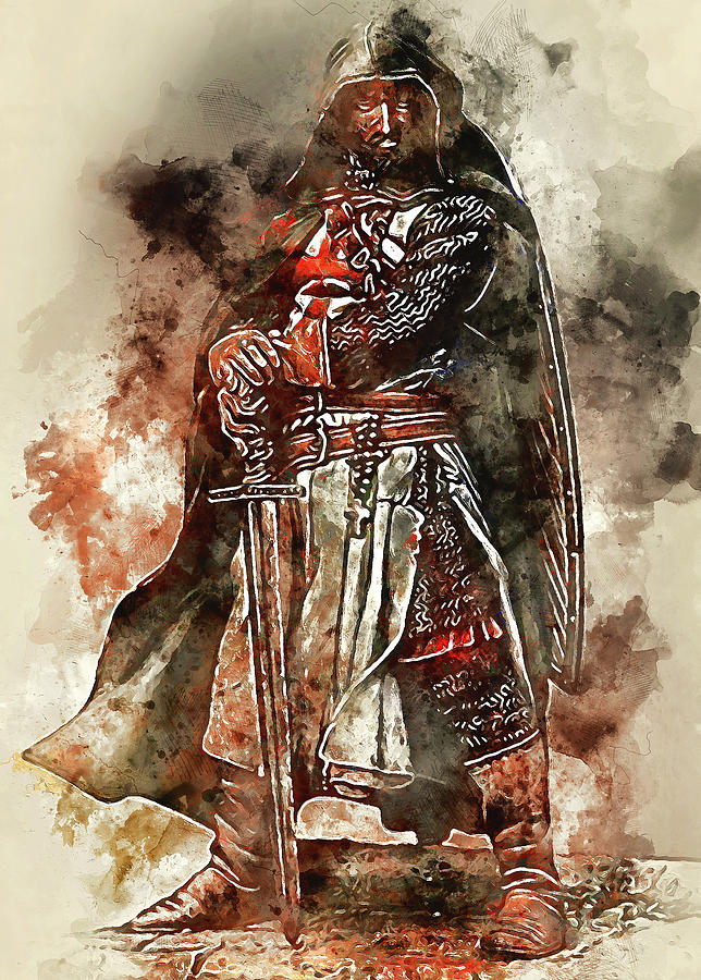 Ancient Templar Knight - Watercolor 06  Painting by AM FineArtPrints