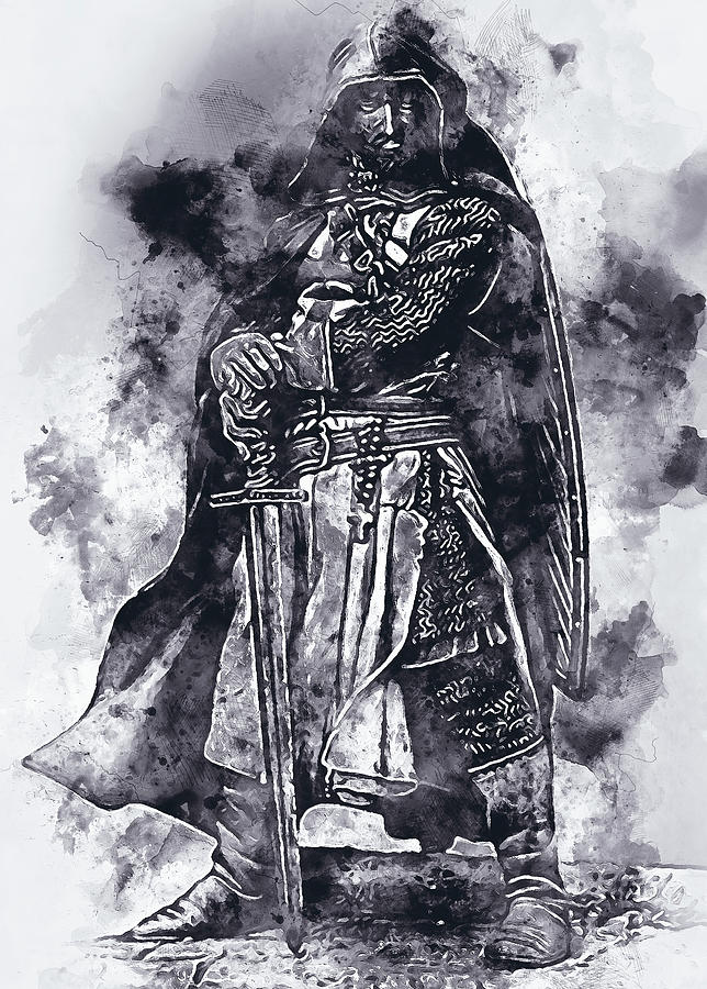 Ancient Templar Knight - Watercolor 07 Painting by AM FineArtPrints