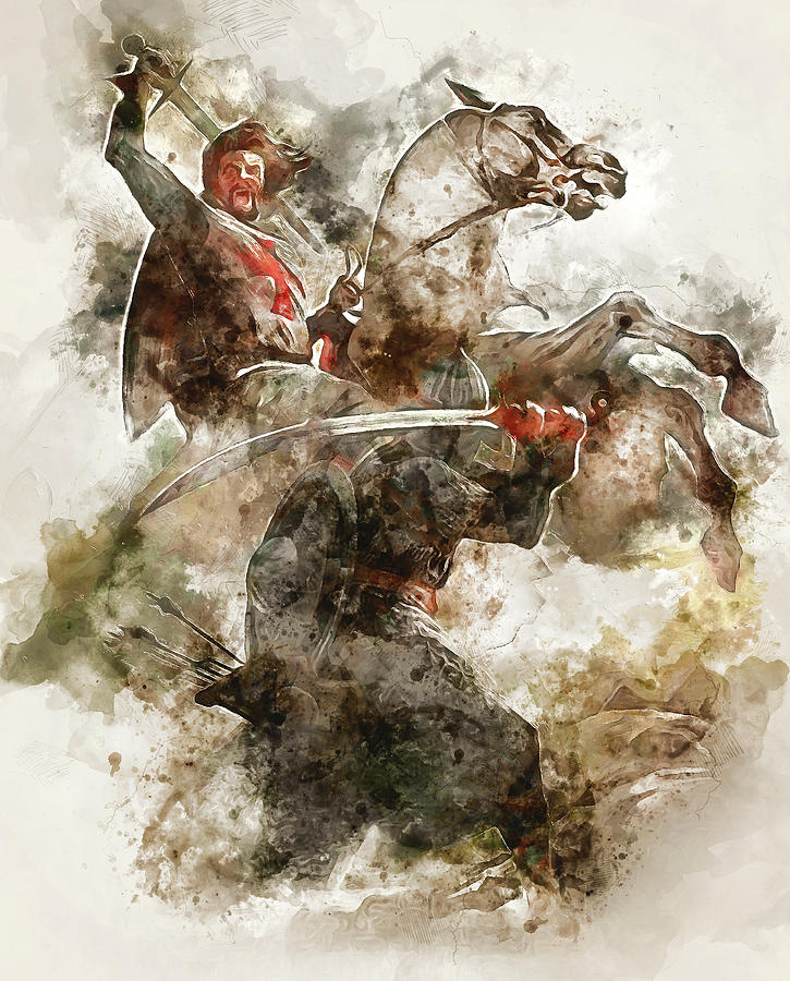 Ancient Templar Knight - Watercolor 10 Painting by AM FineArtPrints