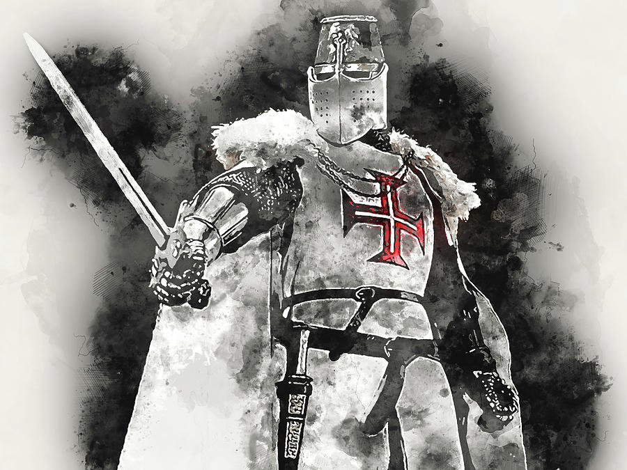 Ancient Templar Knight - Watercolor 11 Painting by AM FineArtPrints