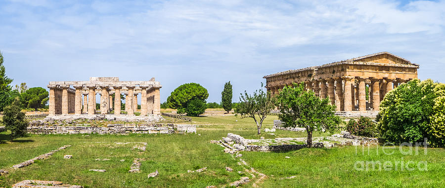 Greek Photograph - Ancient temple at famous Paestum Archaeological, Italy by JR Photography