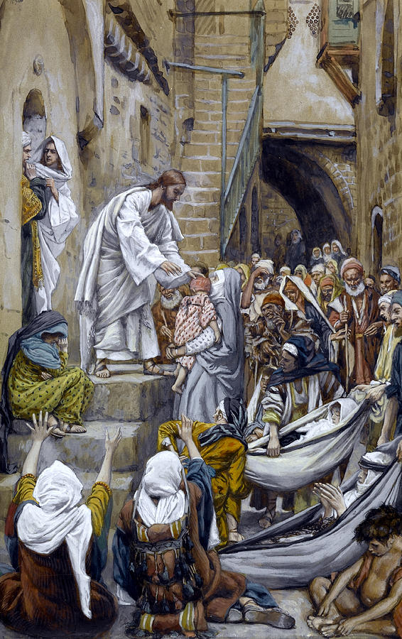 Jesus Christ Painting - And All the City Was Gathered Together at the Door by Tissot