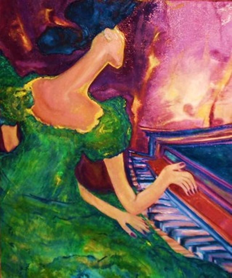 And She Played On and On and On Painting by Helena Bebirian