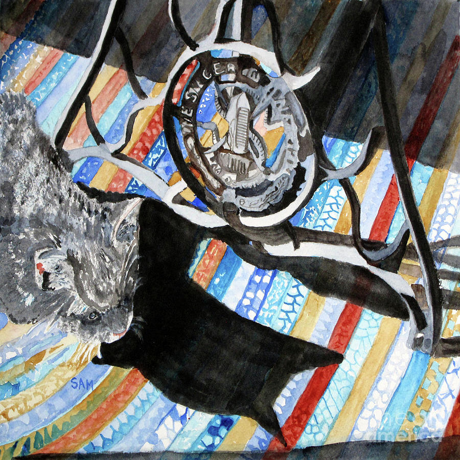 And the Cat Sneaks In Painting by Sandy McIntire