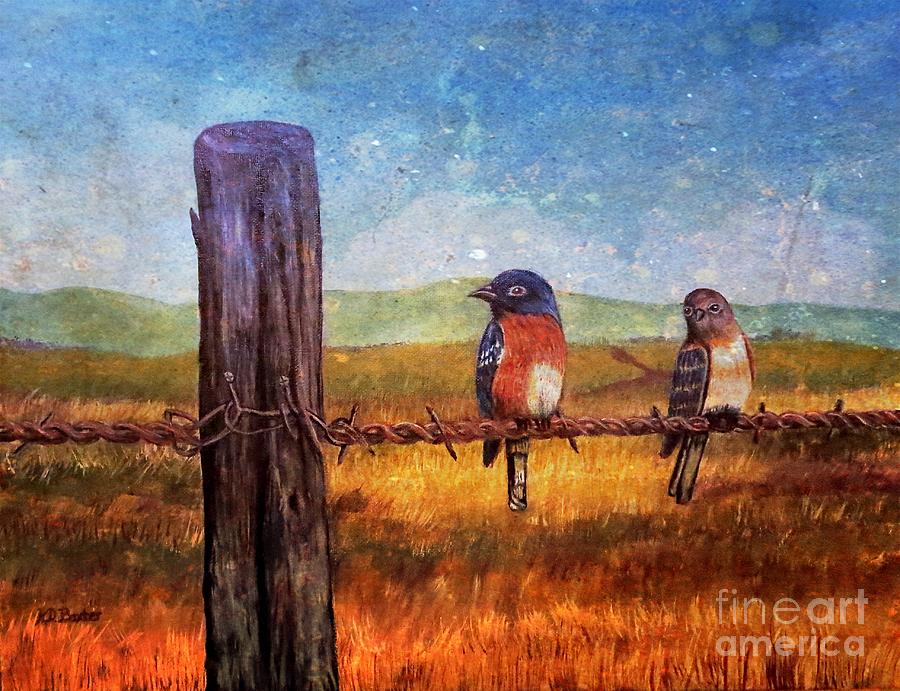 And the Conversation on a Fencepost Continues Painting by Kimberlee Baxter