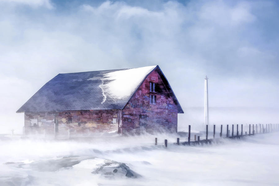 Anderson Dock Winter Storm in Door County Painting by Christopher Arndt