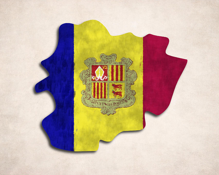 Andorra Digital Art - Andorra Map Art with Flag Design by World Art Prints And Designs