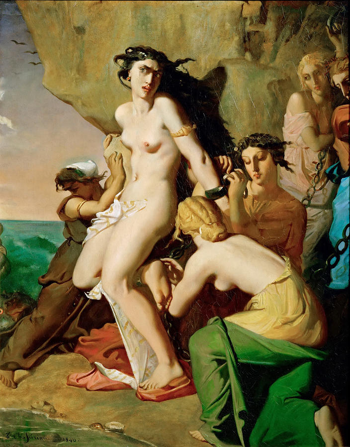 Andromeda Chained to the Rock by the Neireids Painting by Theodore Chasseriau