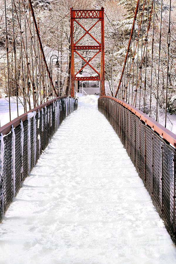 Androscoggin Swinging Bridge in Snow Photograph by Olivier Le Queinec