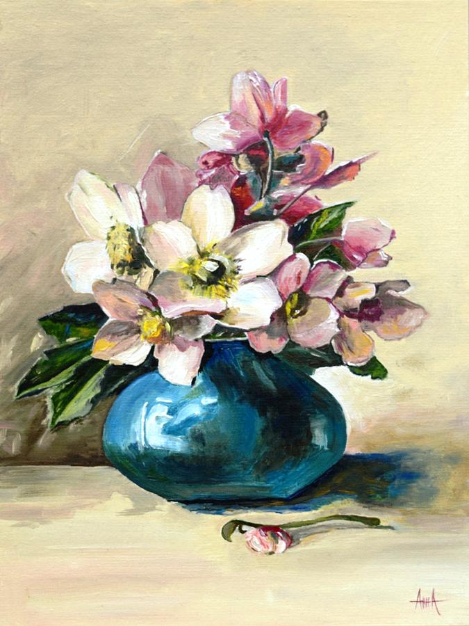 Flower Painting - Anemones Flowers Bouquet by Hanna Taranishyna