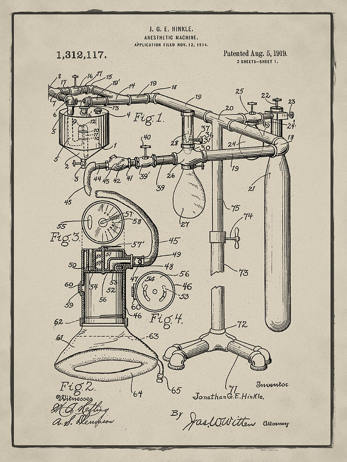 Anesthetic Machine Patent 1919 in Sepia Digital Art by Bill Cannon