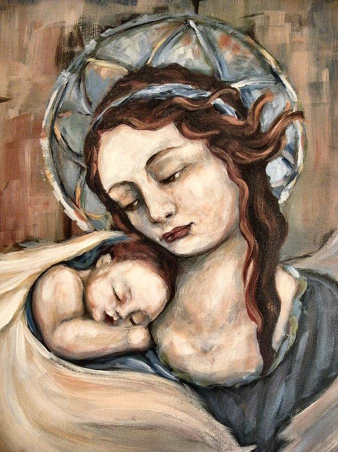 Angel and Baby Detail Painting by Carrie Joy Byrnes