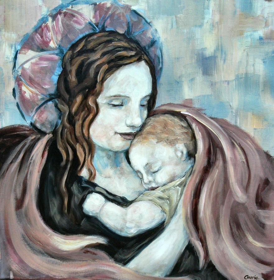 Angel and Baby no. 5 Painting by Carrie Joy Byrnes