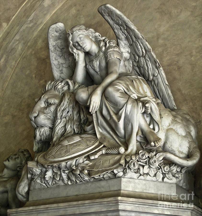 Angel And Lion Statue Painting by Gregory Dyer