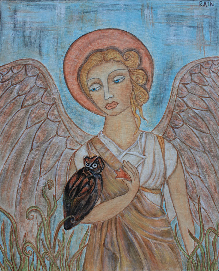 Angel and Owl Painting by Rain Ririn