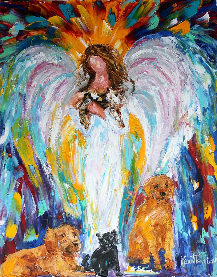 Angel and Pets Painting by Karen Tarlton