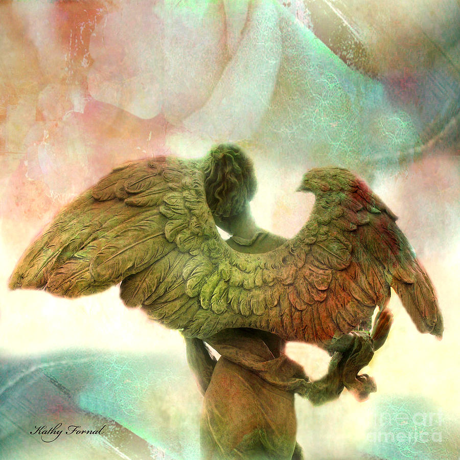 Angel Art Dreamy Surreal Whimsical Angel Art Wings Print - Impressionistic Angel Art Photograph by Kathy Fornal