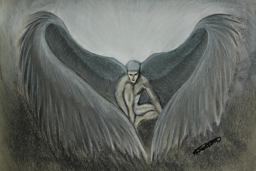 Angel at Twilight - Charcoal - 8 x 12 Painting by B Nelson - Fine Art ...