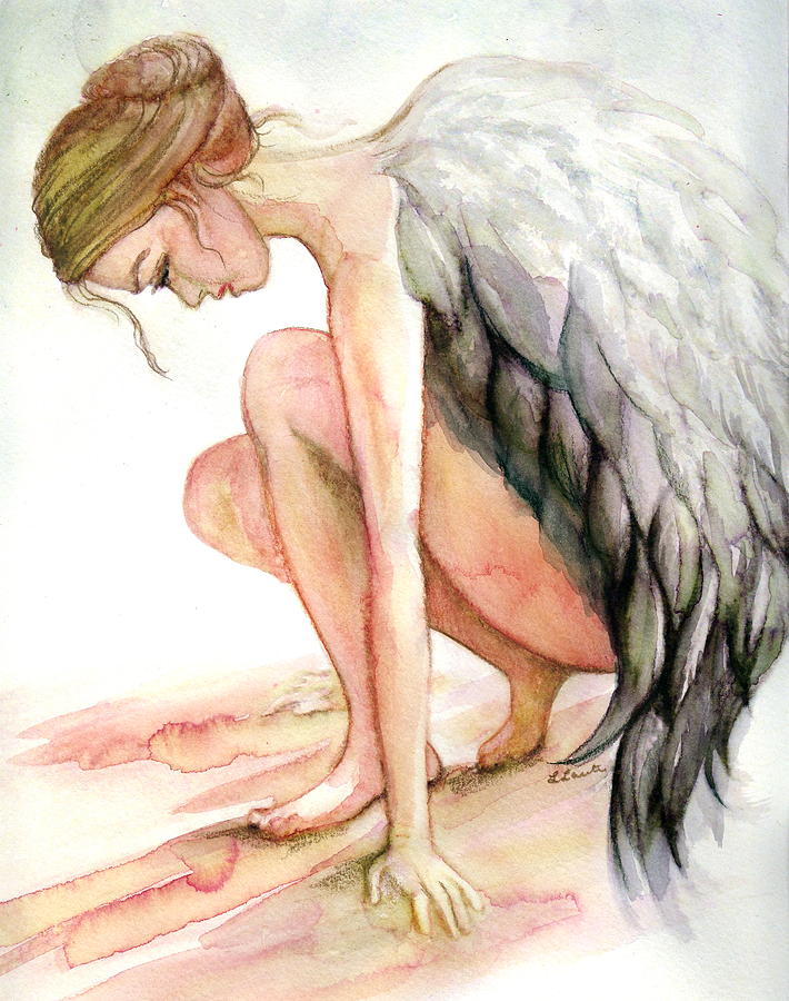 Angel Drawing - Angel Bowed by L Lauter Angel Drawing - Angel Bowed by L Lauter