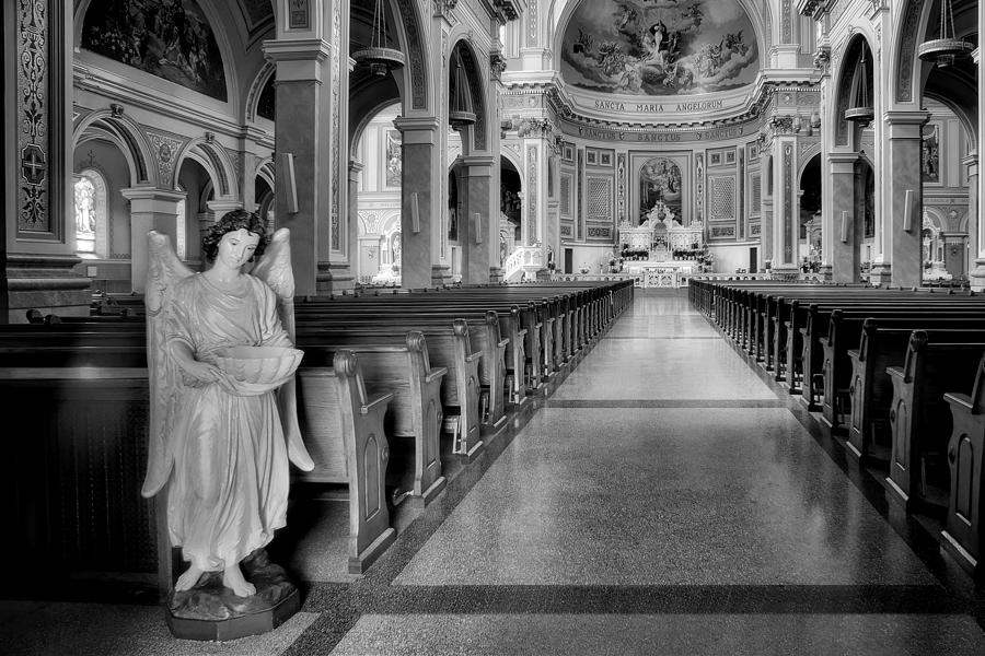 Angel - Catholic Church - Chicago - Black and White Photograph by Nikolyn McDonald