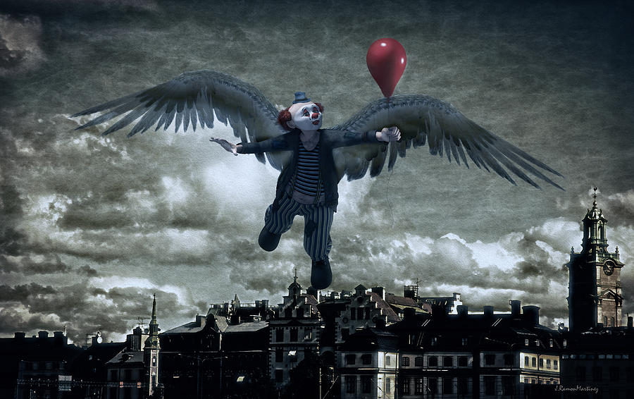 Fantasy Digital Art - Angel Clown with Balloon by Ramon Martinez