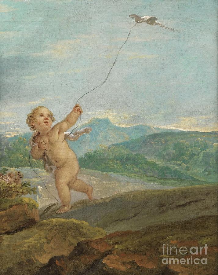Angel Flying A Kite Painting by Celestial Images