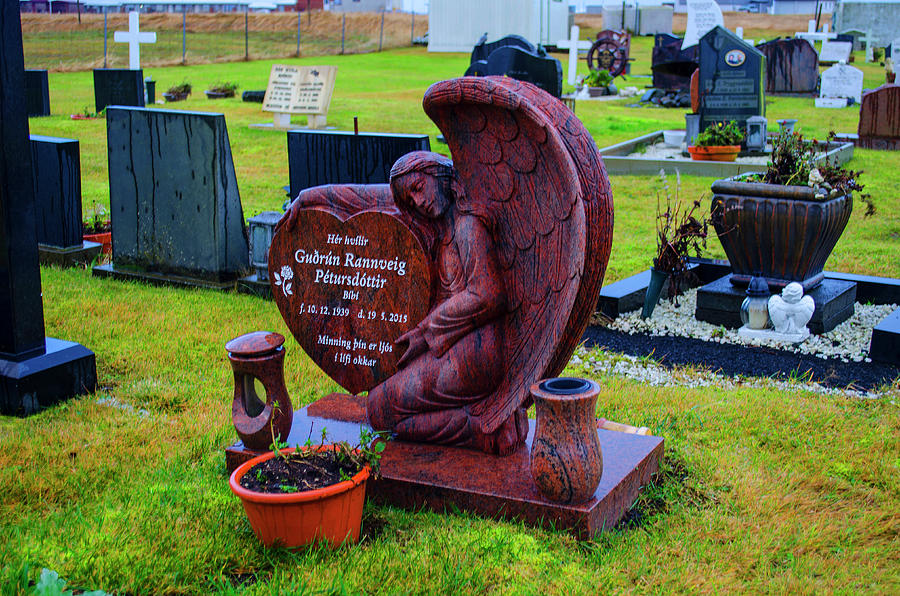 Angel Guarding Grave Hvalsneskirkja Graveyard Iceland Photograph by Deborah Smolinske