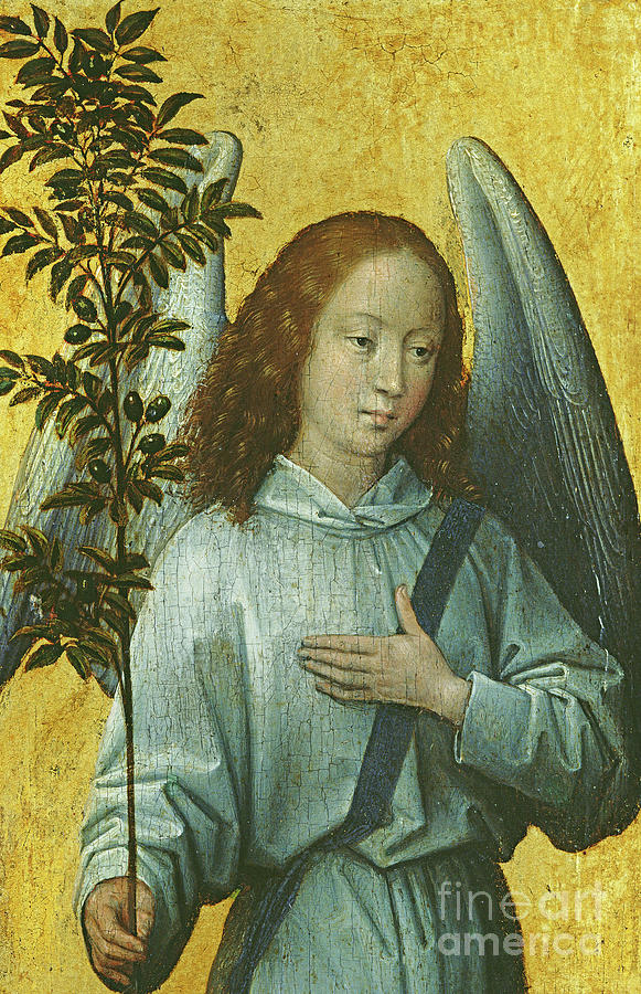 Hans Memling Painting - Angel Holding an Olive Branch by Hans Memling