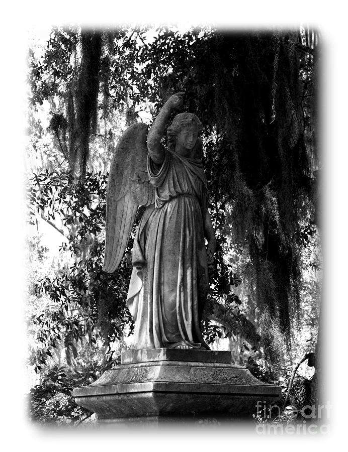 Angel in Bonaventure Cemetery BW Photograph by Jacqueline M Lewis