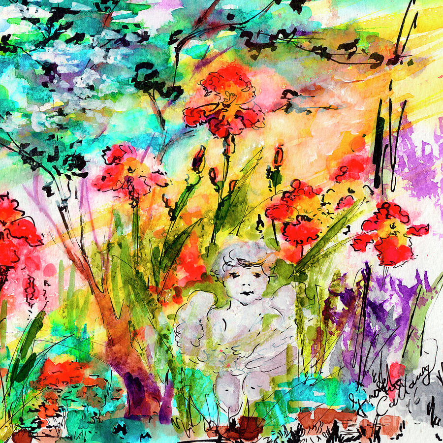 Angel In The Garden Watercolor Painting by Ginette Callaway