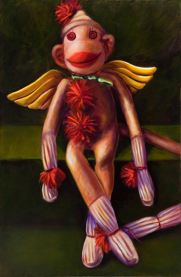 Angel Sock Monkey Painting by Shannon Grissom