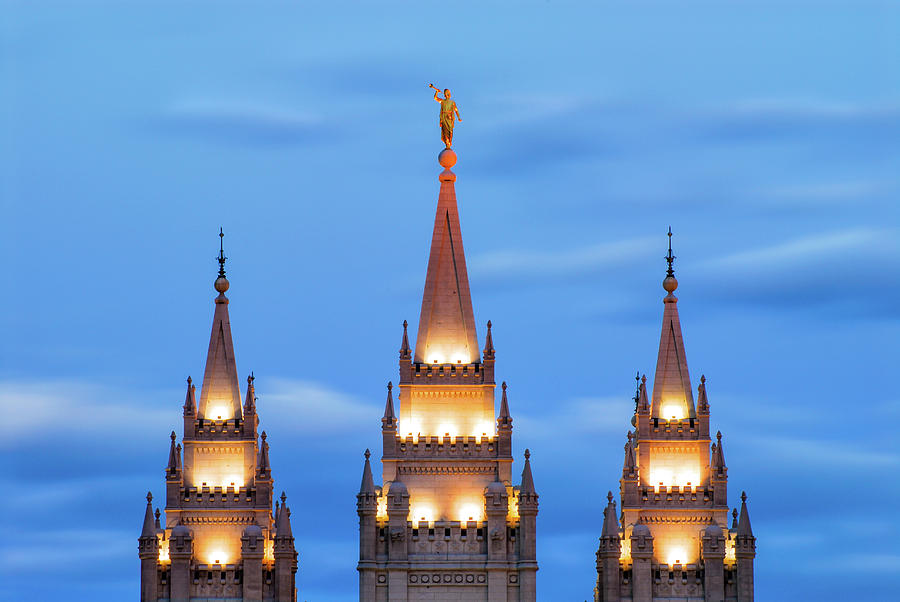 Salt Lake City Utah Temple Photograph - Angel Moroni Spires by La Rae  Roberts