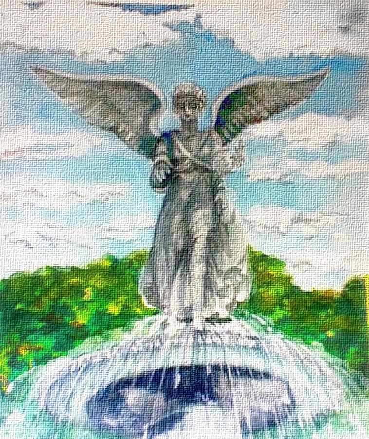 Angel of the Waters - Bethesda Angel Central Park NYC Painting by Elle Smith Fagan