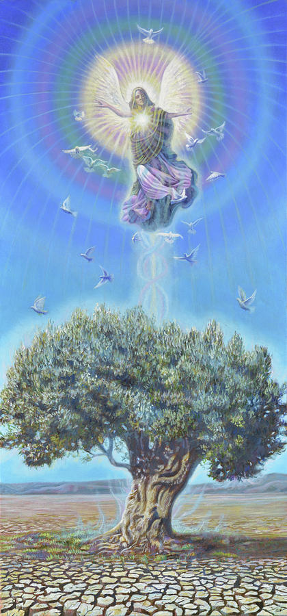 Angel over the Olive Tree II Painting by Miguel Tio
