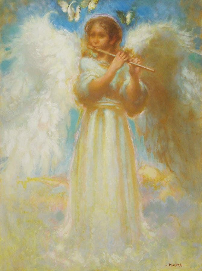 Angel Painting - Angel playing flute by John Murdoch