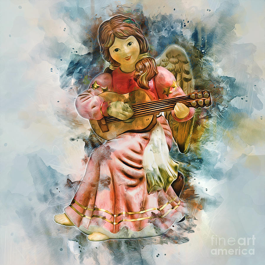 Angel Playing Guitar Painting by Ian Mitchell