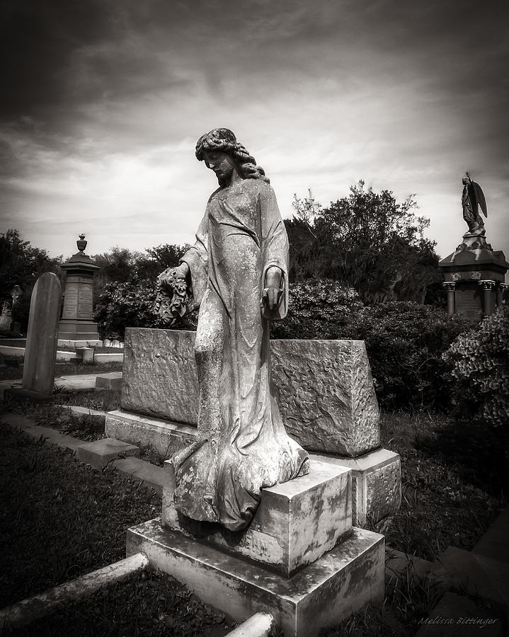 Angel Watch Cemetery Landscape Black and White Photograph by Melissa Bittinger