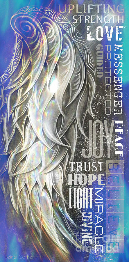 Angel Wing Wordart Blue Painting by Reina Cottier