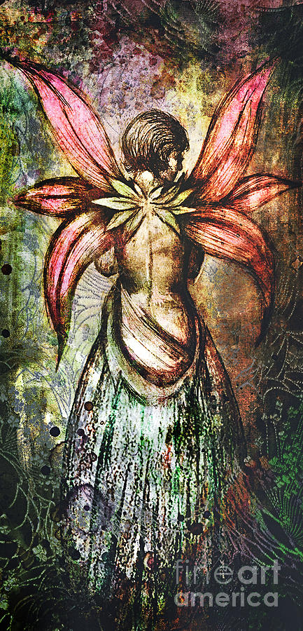 Flower Digital Art - Angel with flowery wings by Michael Volpicelli