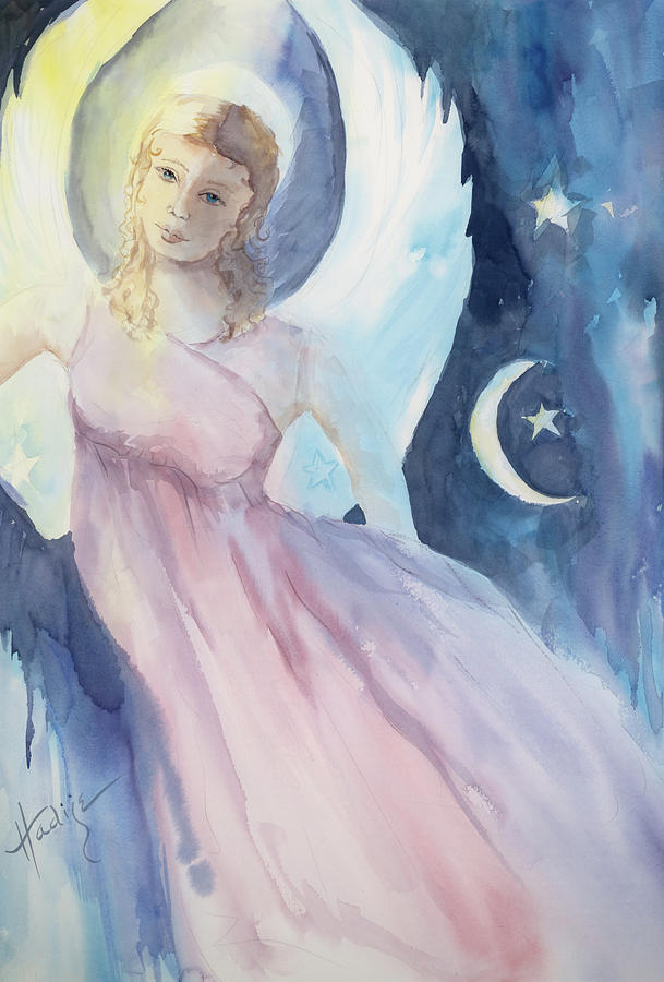 Angel with Moon and Stars Painting by Mary DuCharme