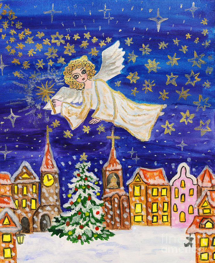 Angel with sparkler, Christmas picture Painting by Irina Afonskaya