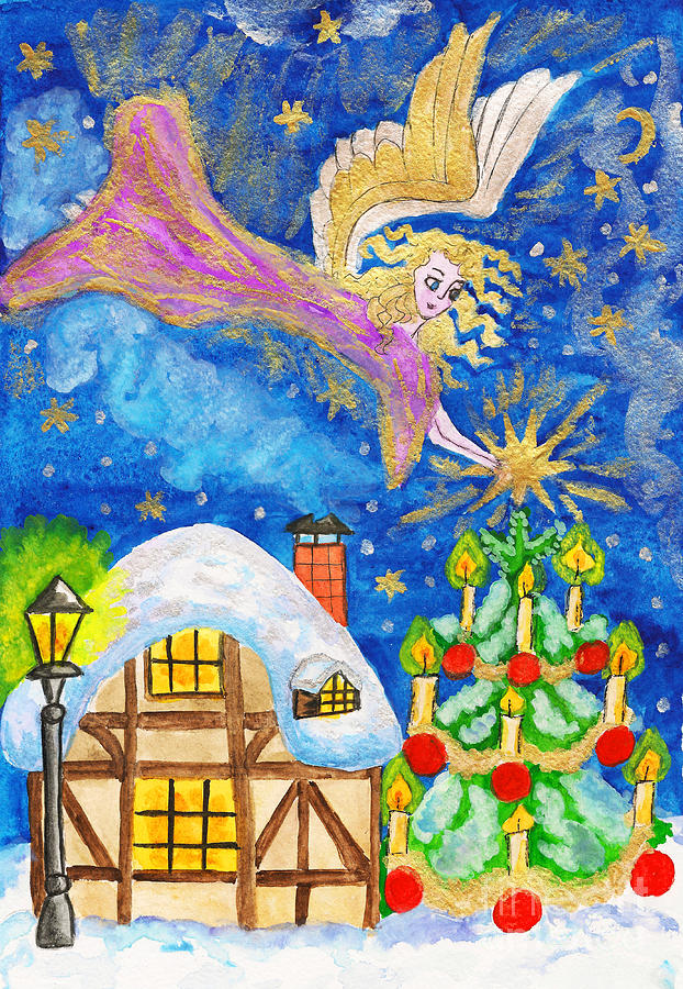 Angel with star, hand painted Christmas picture Painting by Irina Afonskaya