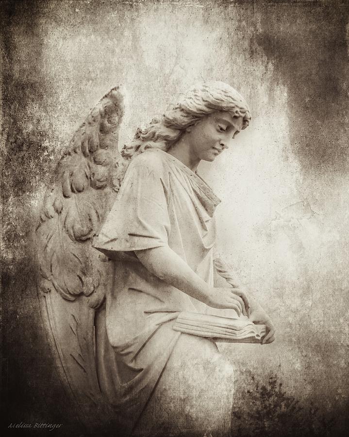 Angel with The Book of Life Sepia Photograph by Melissa Bittinger