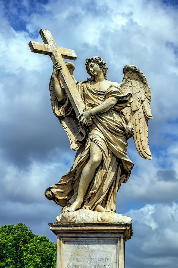 Angel with the Cross statue on the Ponte Sant Angelo bridge, Rome, Italy Photograph by Elenarts - Elena Duvernay photo