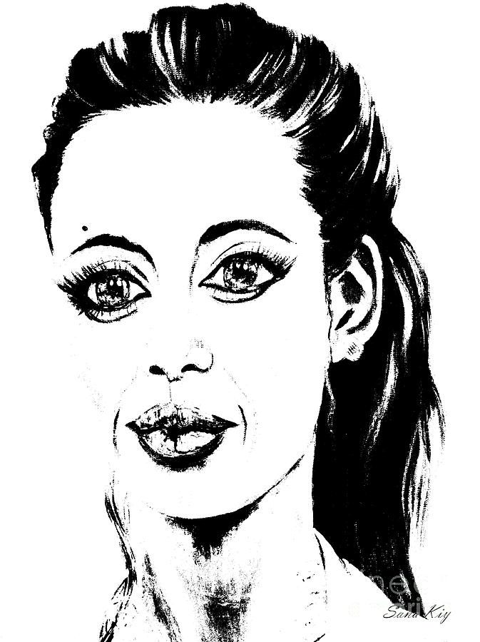 Angelina. Portrait black-white Painting by Oksana Semenchenko