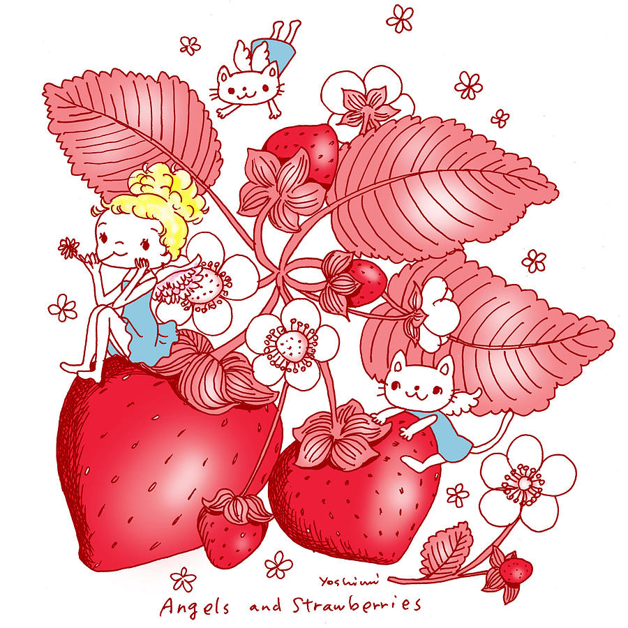 Spring Painting - Angels and Strawberrys by Yoshimi Hata