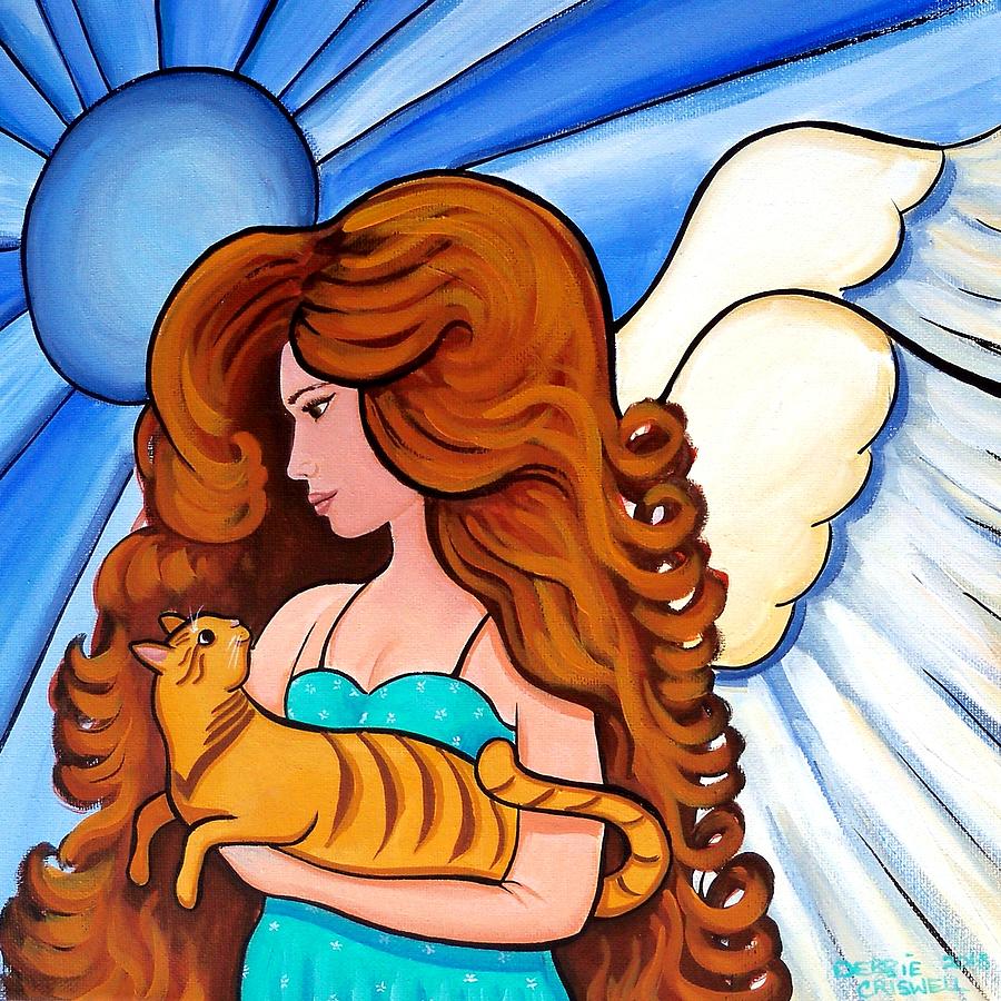 Angels Arms - cat angel portrait Painting by Debbie Criswell