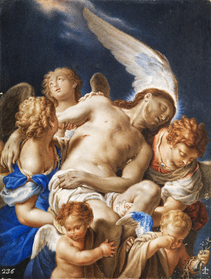 Angels carrying the corpse of Christ Painting by Attributed to Francesco Trevisani