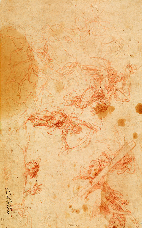Angels Carrying the Holy Cross and Shroud  Drawing by Mattia Preti