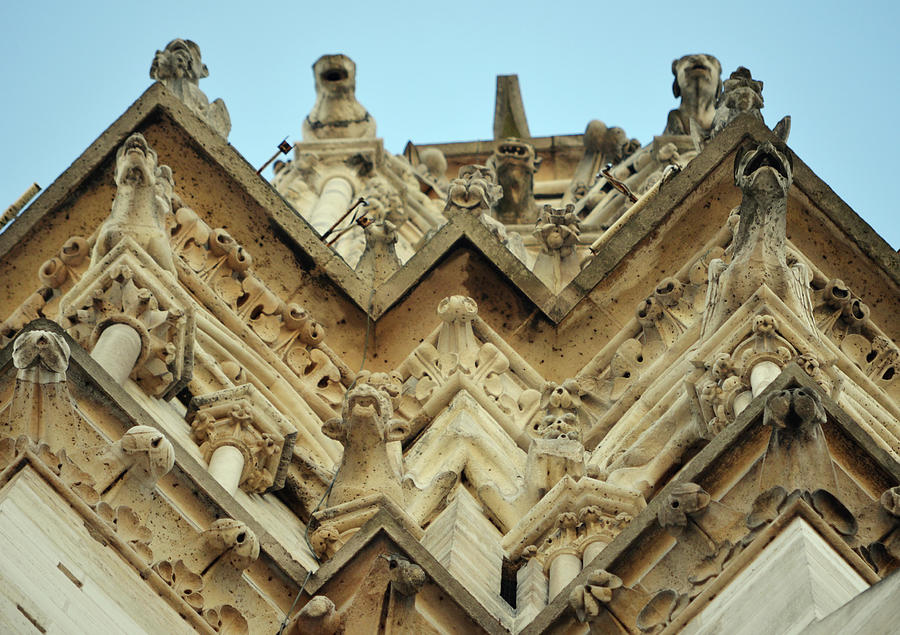 Paris Photograph - Angels Demons Gargoyles and Saints Above at Notre Dame Cathedral Paris France by Shawn OBrien